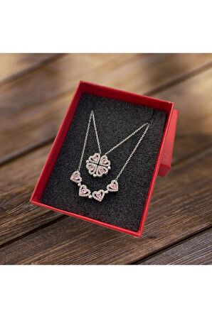 Modahilye 925 Ayar Gümüş Mıknatıslı Yonca Kalp Şans Kolyesi