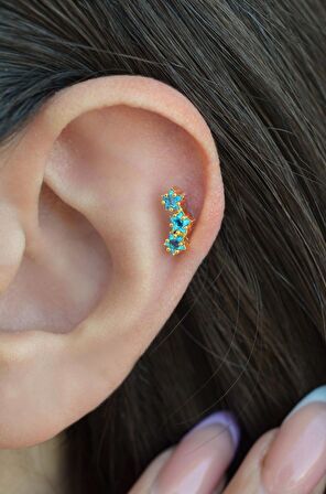 Mavi Renk Yıldızlı Helix Piercing Kıkırdak Lob Conch
