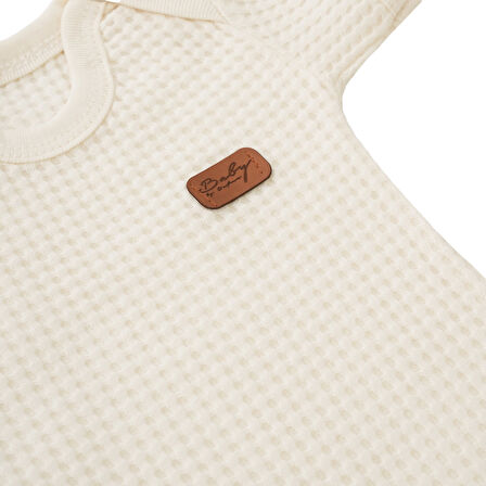 Yeni doğan Petek Dokulu 7'li Battaniyeli Zıbın Takımı %100 Pamuklu Hastane Çıkışı- Krem