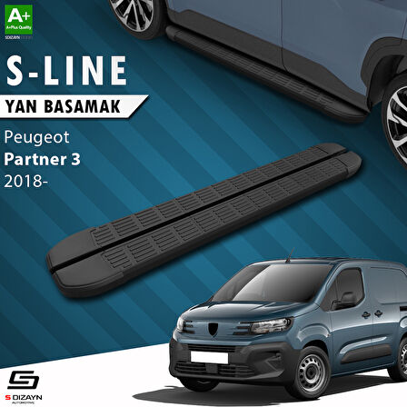 S-Dizayn Peugeot Partner 3 Uzun Şase S-Line Siyah Yan Basamak 213 Cm 2018 Üzeri A+ Kalite
