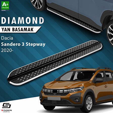 S-Dizayn Dacia Sandero 3 Stepway Diamond Krom Yan Basamak 183 Cm 2020 Üzeri A+ Kalite