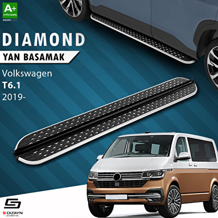 S-Dizayn VW Transporter T6.1 Kısa Şase Diamond Krom Yan Basamak 213 Cm 2019-2025 A+ Kalite