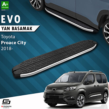 S-Dizayn Toyota Proace City Kısa Şase Evo Krom Yan Basamak 203 Cm 2018 Üzeri A+ Kalite