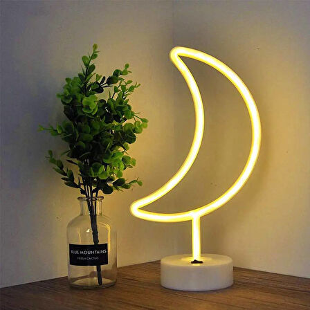 Büyük Boy Pilli Yarım Ay Neon Led Işıklı Masa Ve Gece Lambası Hilal Dekoratif Aydınlatma