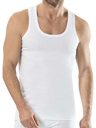 Tutku 0118 (L-3 BEDEN) (6 AD) Ribana Sporcu Rambo Spor Erkek Pamuklu Atlet Beyaz
