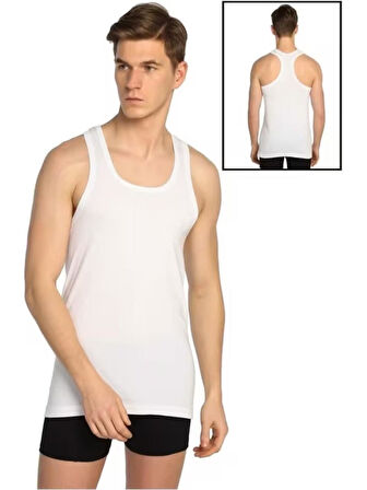 Tutku 0118 (S-1 BEDEN) (6 AD) Ribana Sporcu Rambo Spor Erkek Pamuklu Atlet Beyaz