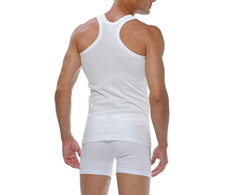 Tutku 0118 (S-1 BEDEN) (6 AD) Ribana Sporcu Rambo Spor Erkek Pamuklu Atlet Beyaz
