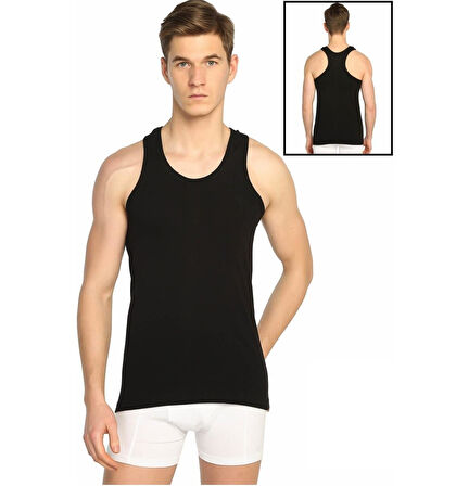 Tutku 0118 (XL-4 BEDEN) (3 AD) Ribana Sporcu Rambo Spor Erkek Pamuklu Atlet SİYAH