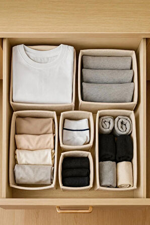 Keçe Çekmece ve Dolap Düzenleyici Organizer Seti 6 Parça – Krem Çok Amaçlı Düzenleyici Kutular