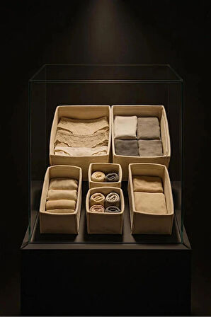 Keçe Çekmece ve Dolap Düzenleyici Organizer Seti 6 Parça – Krem Çok Amaçlı Düzenleyici Kutular