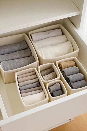 Keçe Çekmece ve Dolap Düzenleyici Organizer Seti 6 Parça – Krem Çok Amaçlı Düzenleyici Kutular