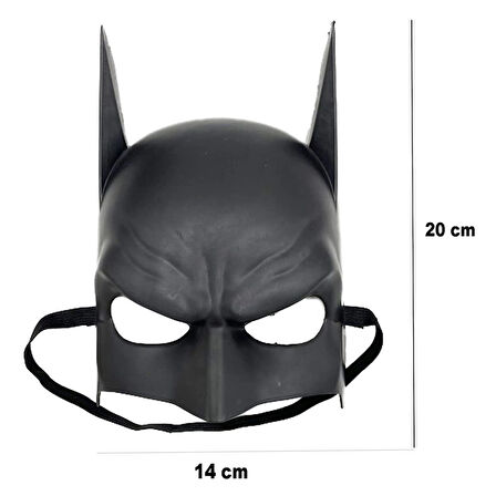 Siyah Renk Çocuk Boy Arkadan Lastikli Batman Maskesi A Kalite 20x14 Cm