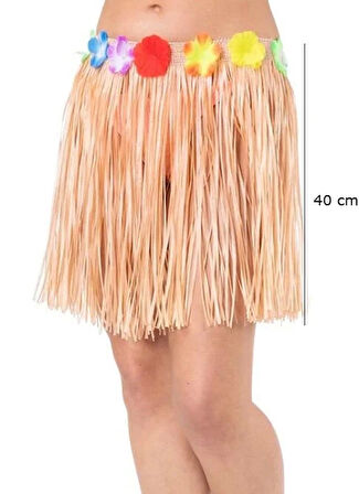 Yetişkin Ve Uyumlu Saman Renk Püsküllü Hawaii Luau Hula Etek 40