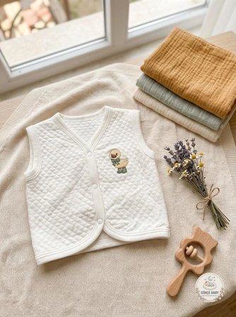 Gökçe Baby Ördek Nakışlı Bebek Yeleği – %100 Pamuk, Yumuşak Dokulu, Çıtçıtlı Unisex Bebek Yeleği