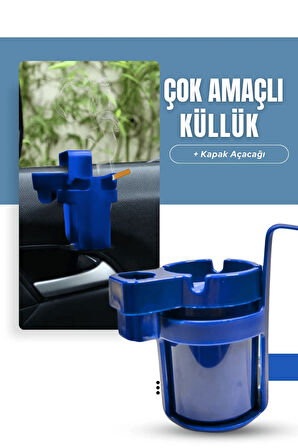 Mavi Araç içi Askılıklı Çakmaklık Bölmeli Soda Açacaklı Poşet Askılı Küllük