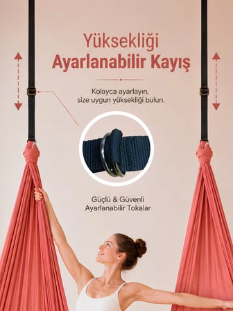 Beylini Yoga Hamağı Fly Salıncağı Yükseklik Ayarlanabilir Antigravity Esnek Askılı Denge Spor Aleti Pilates Fitness Denge Esneme Gerdirme Gelişim