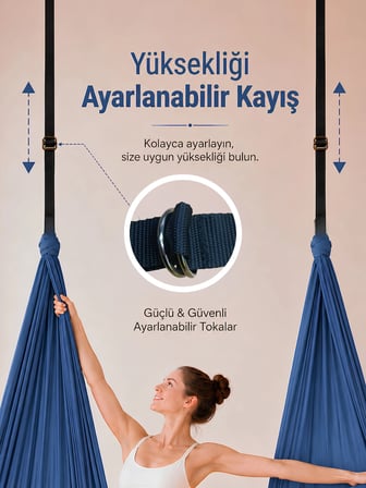 Beylini Yoga Hamağı Fly Salıncağı Yükseklik Ayarlanabilir Antigravity Esnek Askılı Denge Spor Aleti Pilates Fitness Denge Esneme Gerdirme Gelişim