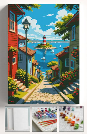 Sayılarla Boyama Seti Numaralı Tuval Fırça Boya Askı Aparatı Dahil Set 40x50 Cm - YOKUŞ MANZARA