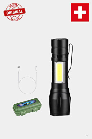 Ultra Güçlü 2500 Lumen 5w Cob Led Usb Şarjlı El Feneri Avcılık,kamp Feneri Deprem Çantalık Fener