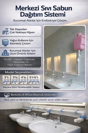 Hilal Kimya Merkezi Depolu 20 Lt 2 Musluklu Butonlu Sıvı Sabunluk Sistemi – Okul, Cami ve Toplu Kullanım İçin - Beyaz