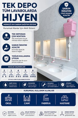 Hilal Kimya Merkezi Depolu 20 Lt 2 Musluklu Butonlu Sıvı Sabunluk Sistemi – Okul, Cami ve Toplu Kullanım İçin - Pembe