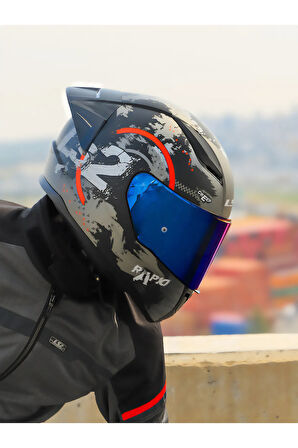 RAPID 2 CIRCLE MAT SİYAH-KIRMIZI KASK + SPOILER