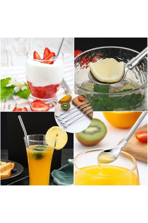 2 Adet Kaşıklı Metal Pipet Seti – Paslanmaz Çelik Kaşık Uçlu Pipet, Temizleme Fırçalı, Reusable Stainless Steel Straw