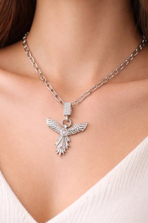 Zirkon Taşlı Anka Kuşu Figürlü Ataç Zincir Çelik Kolye MODEL 12 – Kararmaz, Güç ve Yeniden Doğuş Sembolü