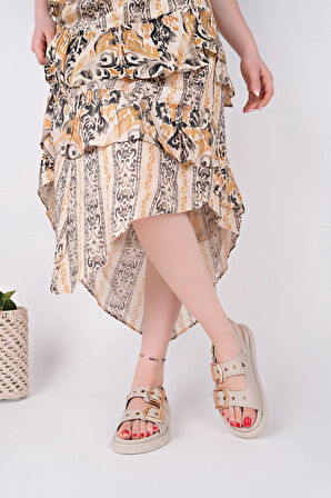 Çift Tokalı Taba Ortopedik Kadın Günlük Sandalet - Bej