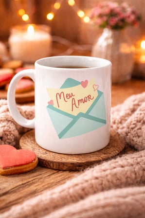 Meu Amor Tasarımlı Porselen Kupa Model 11 - Romantik Kalp Desenli Sevgili Kupası - Özel Tasarım Kahve & Çay Kupası