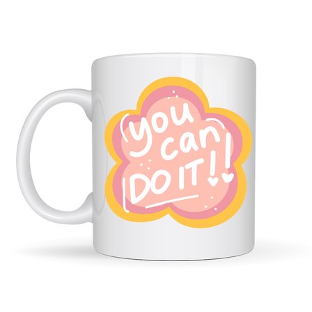 You Can Do It Yazılı Porselen Kupa MODEL 126 – Motive Edici Mesajlı, Çiçek Tasarımlı, Pozitif Enerji Veren Hediye Kupası