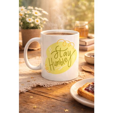 Stay Humble Porselen Kupa MODEL 129 – Minimal Motivasyon Kupası, Şık Tasarım, Günlük Kahve & Çay Kupası