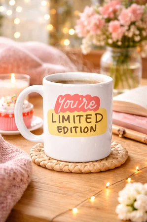 You’re Limited Edition "SEN EŞSİZSİN" Yazılı Porselen Kupa MODEL 152 – Motivasyon Temalı, Özel Tasarım Kahve & Çay Kupası
