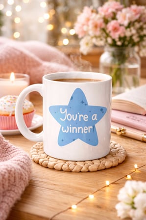 You’re a Winner "SEN BAŞARDIN , KAZANANSIN" Yazılı Porselen Kupa MODEL 153 – Motivasyon Temalı, Özel Tasarım Kahve & Çay Kupası