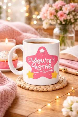You’re a Star "SEN YILDIZSIN" Yazılı Porselen Kupa MODEL 154 – Motivasyon Temalı, Özel Tasarım Kahve & Çay Kupası