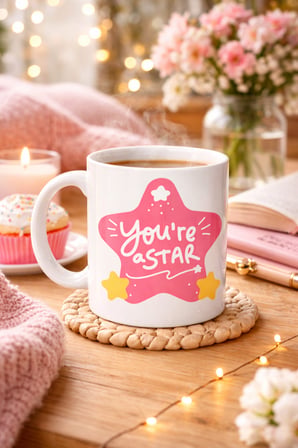 You’re a Star "SEN YILDIZSIN" Yazılı Porselen Kupa MODEL 154 – Motivasyon Temalı, Özel Tasarım Kahve & Çay Kupası