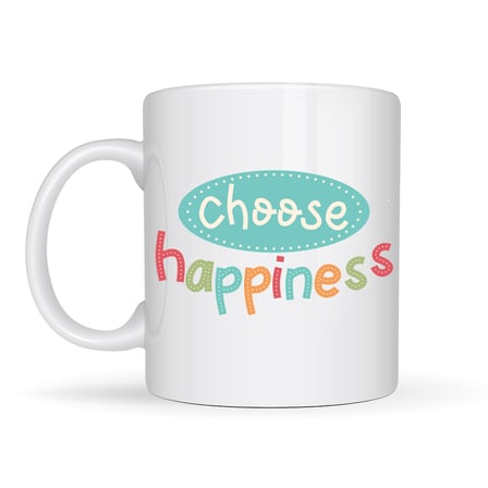 Choose Happiness "MUTLULUĞU SEÇ" Yazılı Porselen Kupa MODEL 156 – Motivasyon Kupası – Renkli Tasarım – Kahve & Çay Kupası – Mutluluk Temalı Hediye