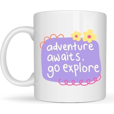 Adventure Awaits Go Explore Yazılı Porselen Kupa MODEL 157 – Motivasyon Temalı, Sevimli Tasarım, Kahve & Çay Kupası