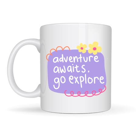 Adventure Awaits Go Explore Yazılı Porselen Kupa MODEL 157 – Motivasyon Temalı, Sevimli Tasarım, Kahve & Çay Kupası