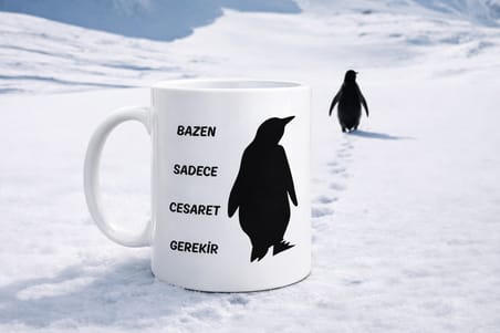 Bazen Sadece Cesaret Gerekir Kupa MODEL 160 – Nihilist Penguen Tasarımlı Porselen Kupa | İlham Veren Motif, Özgün Hediye