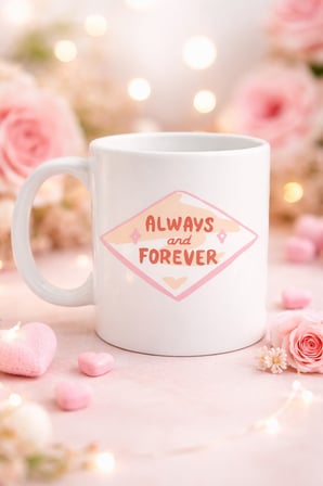 Always and Forever Yazılı Sevgiliye Arkadaşa Özel Porselen Kupa Model 18 - Romantik & Anlamlı Hediye