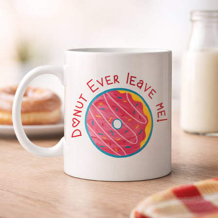 Donut Ever Leave Me Yazılı Sevimli Tasarım Porselen Kupa Model 22