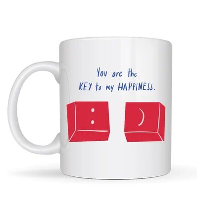 Model 25 – You Are the Key to My Happiness Tasarımlı Porselen Kupa -Anlamlı & Romantik Hediye