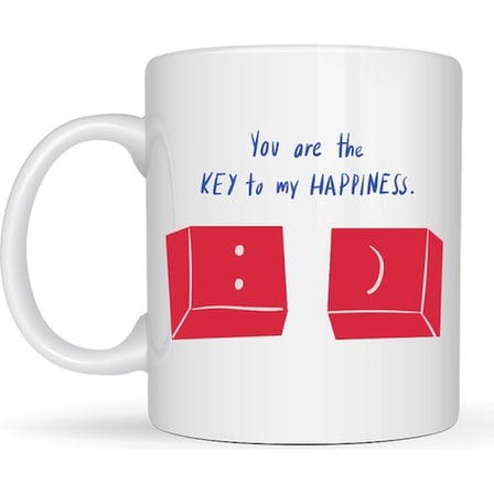 Model 25 – You Are the Key to My Happiness Tasarımlı Porselen Kupa -Anlamlı & Romantik Hediye