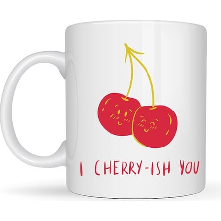 Model 26 – I Cherry-Ish You Yazılı Sevimli Kiraz Tasarımlı Porselen Kupa - Aşk Dolu Hediye Fikri