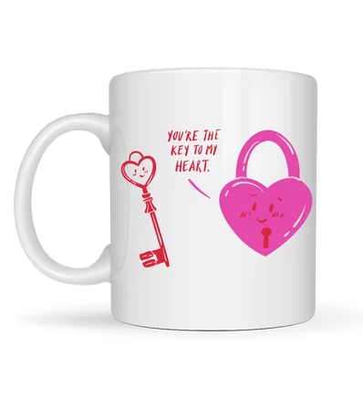 Model 27 – You’re The Key To My Heart Tasarımlı Porselen Kupa - Sevgiliye Arkadaşa Özel Anlamlı Hediye