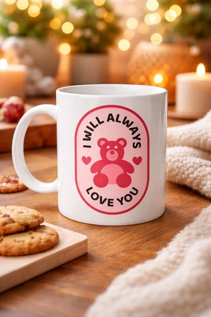 I Will Always Love You Ayıcık Desenli Porselen Kupa Model 33 – Sevgiliye Özel Anlamlı Hediye Kupası