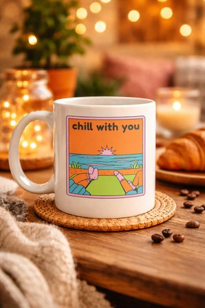 Chill With You Tasarımlı Porselen Kupa – Model 35 - Sıcacık Anlar İçin Özel Tasarım Kahve Kupası