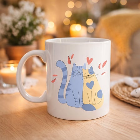 Sevimli Aşık Kediler Desenli Porselen Kupa Model 42 – Love Cats Tasarım Sevgiliye Hediye, Kahve & Çay Kupası