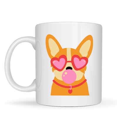 Sevimli Corgi Desenli Porselen Kupa Model 44 – Kalpli Gözlüklü Köpek Tasarımlı, Eğlenceli & Hediye Fikri